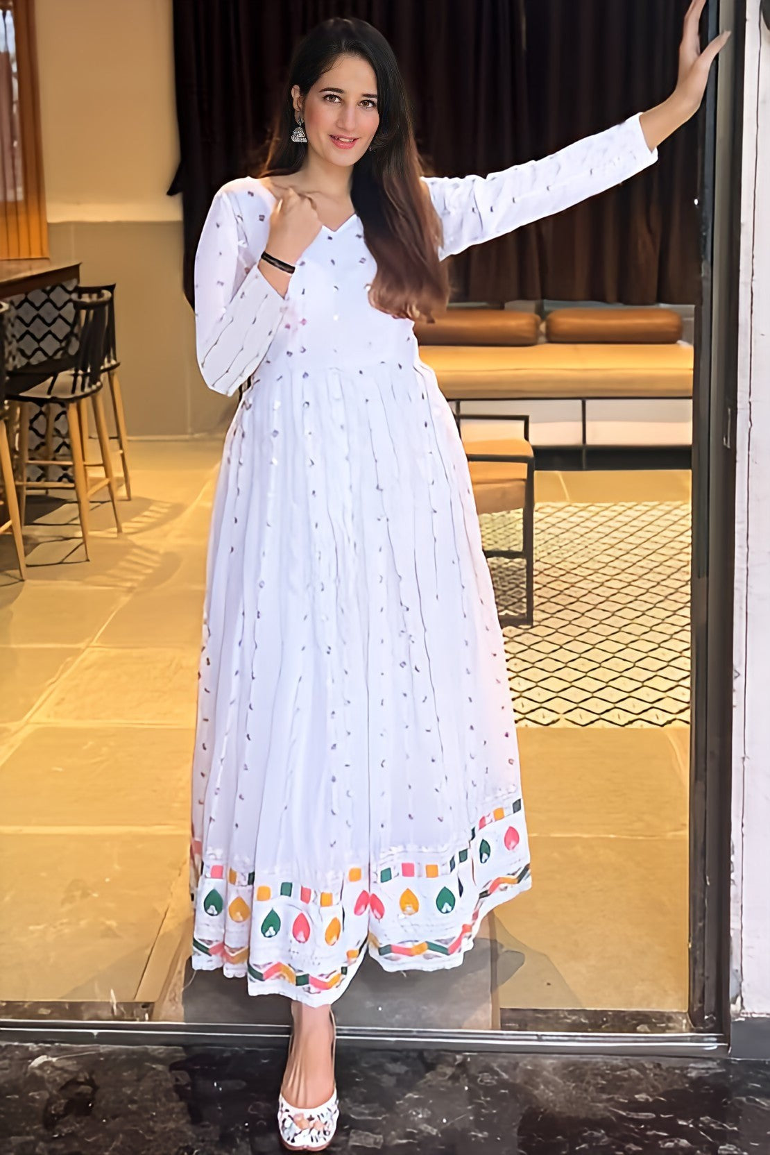 Embroidered Georgette Stitched Anarkali Gown With Dupatta