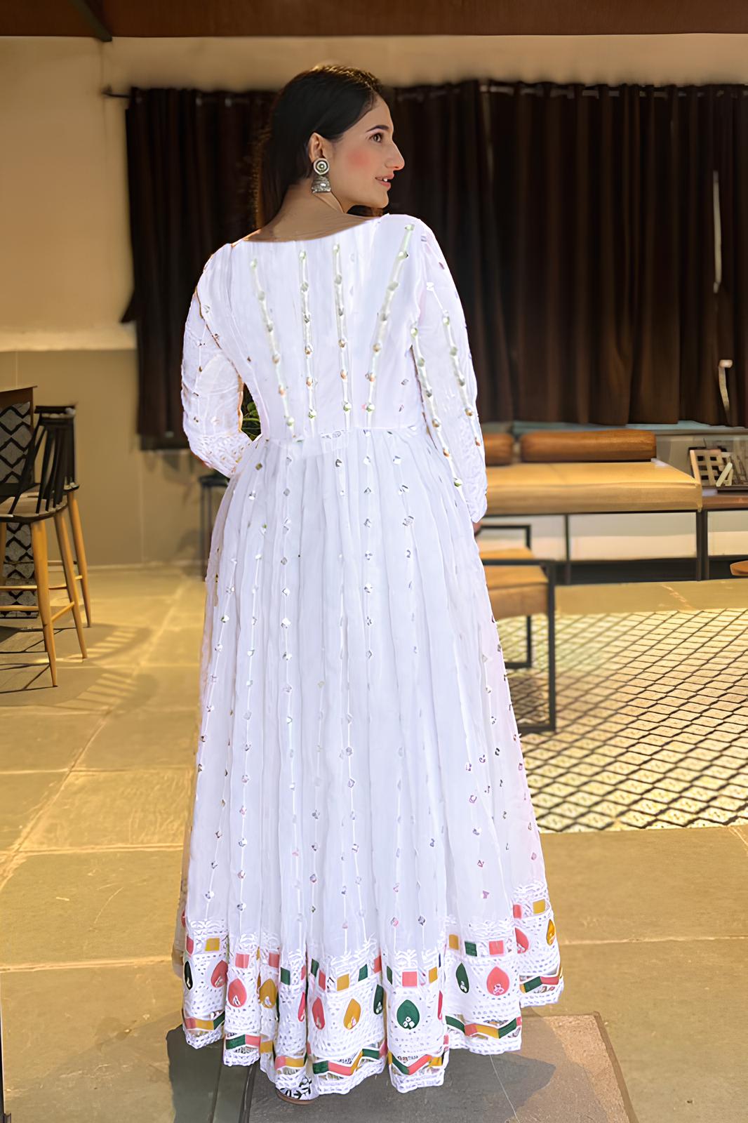 Embroidered Georgette Stitched Anarkali Gown With Dupatta