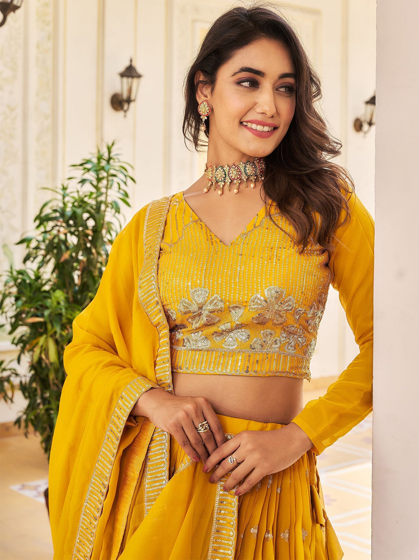Embllished Semi Stitched Lehenga Choli (Yellow)