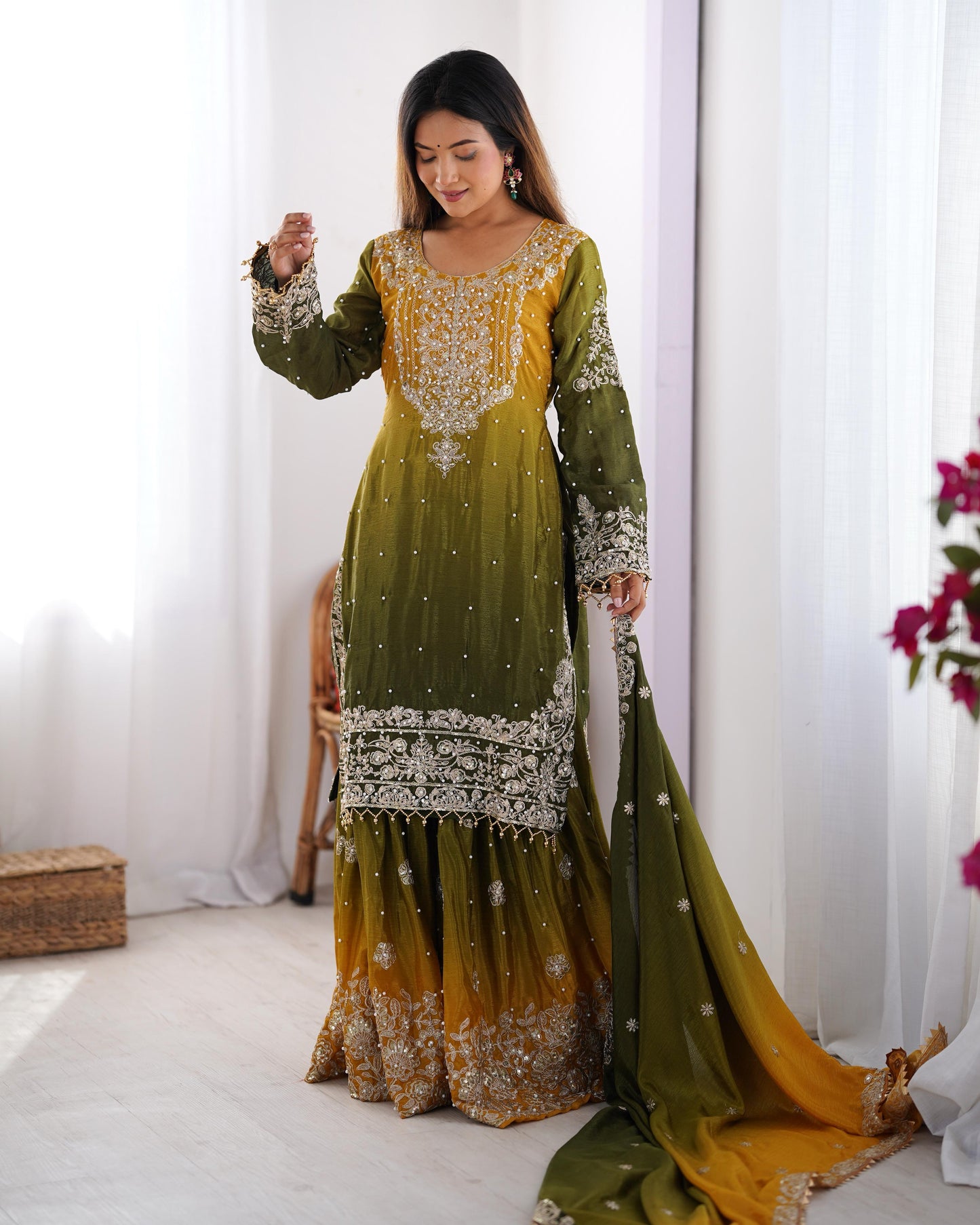 Women Silk Kurta Pant Dupatta Set