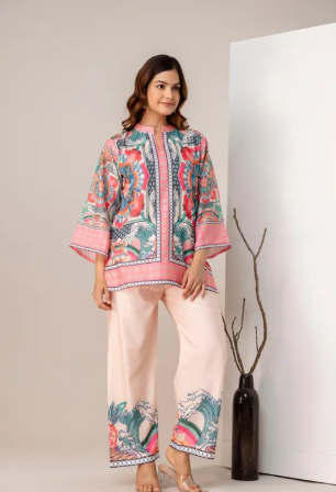 Elegant Cotton Printed Kurti Pant Set