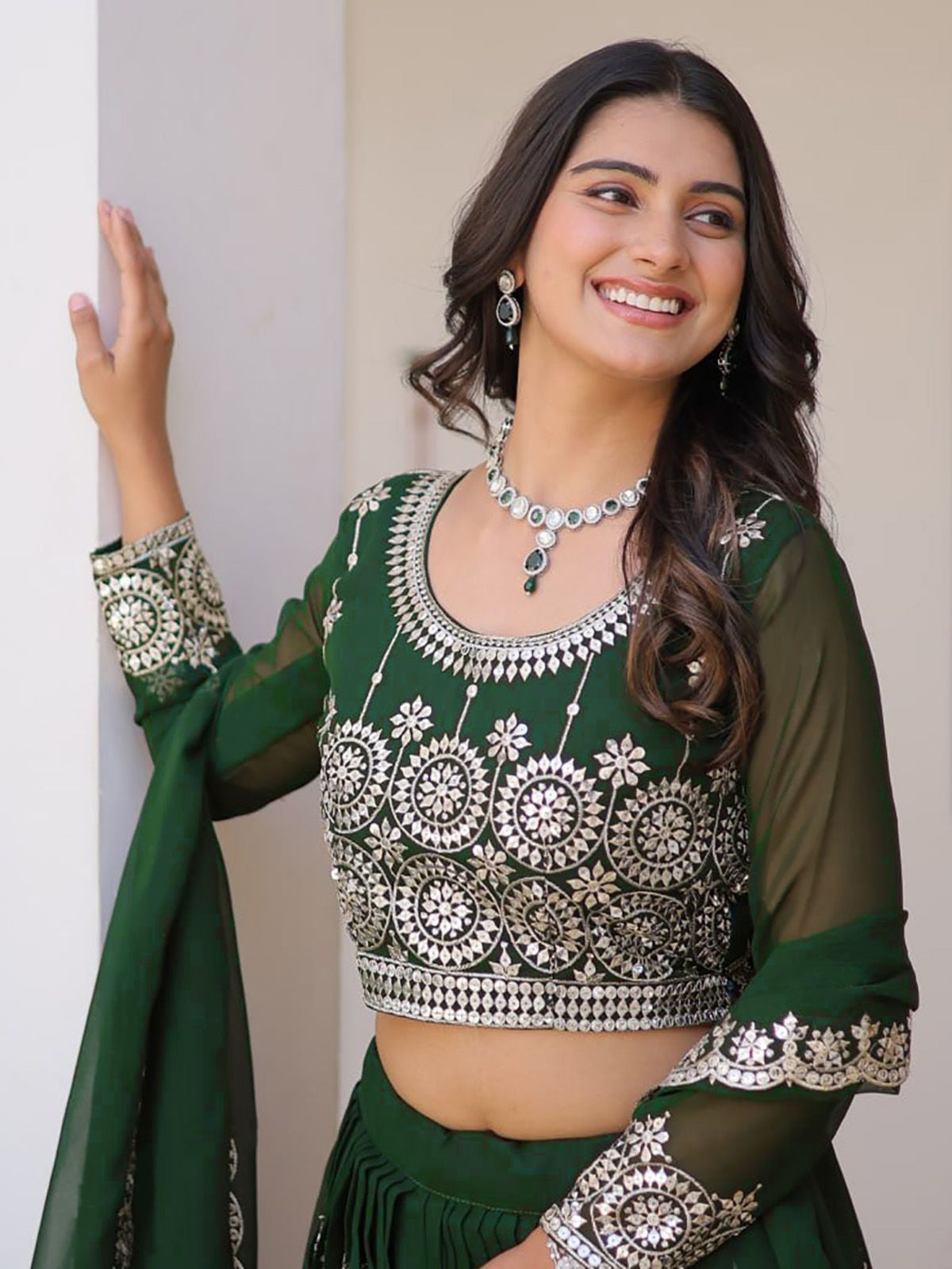 Embllished Semi Stitched Lehenga Choli (Green)