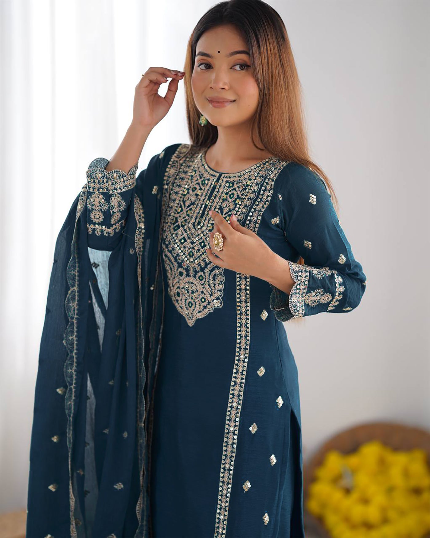 Women Silk Kurta Pant Dupatta Set