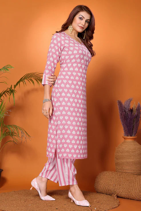 Pink Embroidered Kurta and Pant Ethnic Set