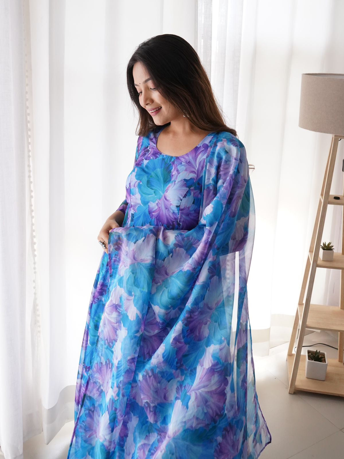 Printed Georgette Stitched Anarkali Gown with Dupatta
