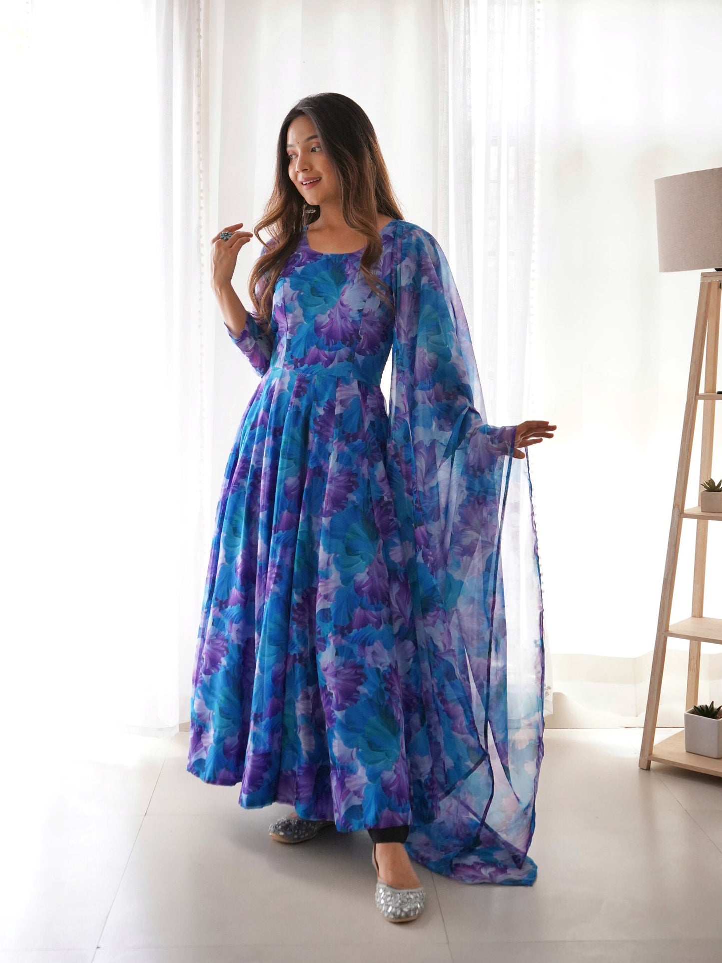 Printed Georgette Stitched Anarkali Gown with Dupatta