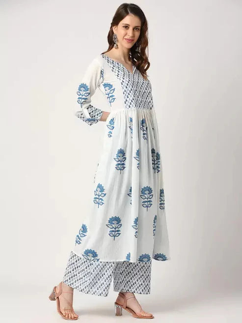 Flared Anarkali Kurta and Pant Set with Dupatta