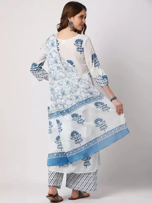Flared Anarkali Kurta and Pant Set with Dupatta