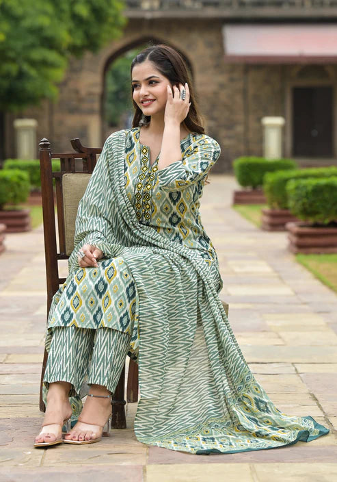 Printed Straight Kurta and Pant set with Dupatta