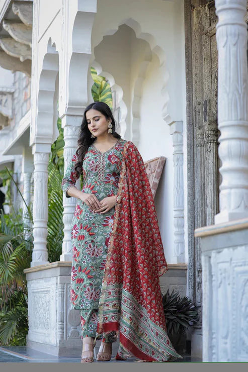Women Printed Kurta and Pant set With Dupatta
