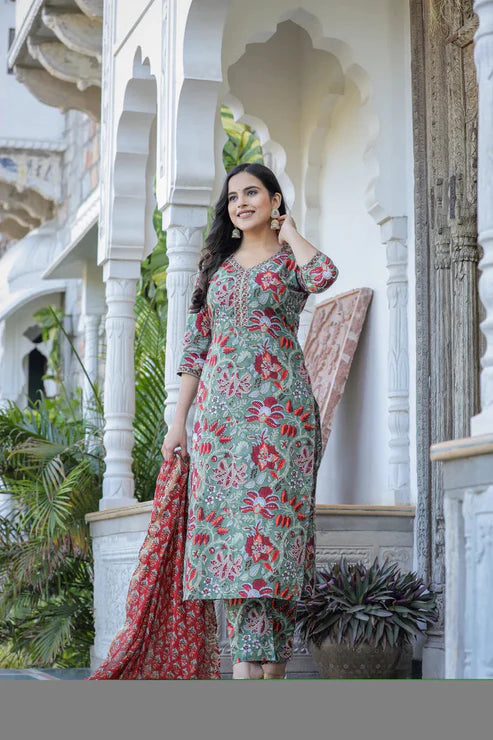Women Printed Kurta and Pant set With Dupatta