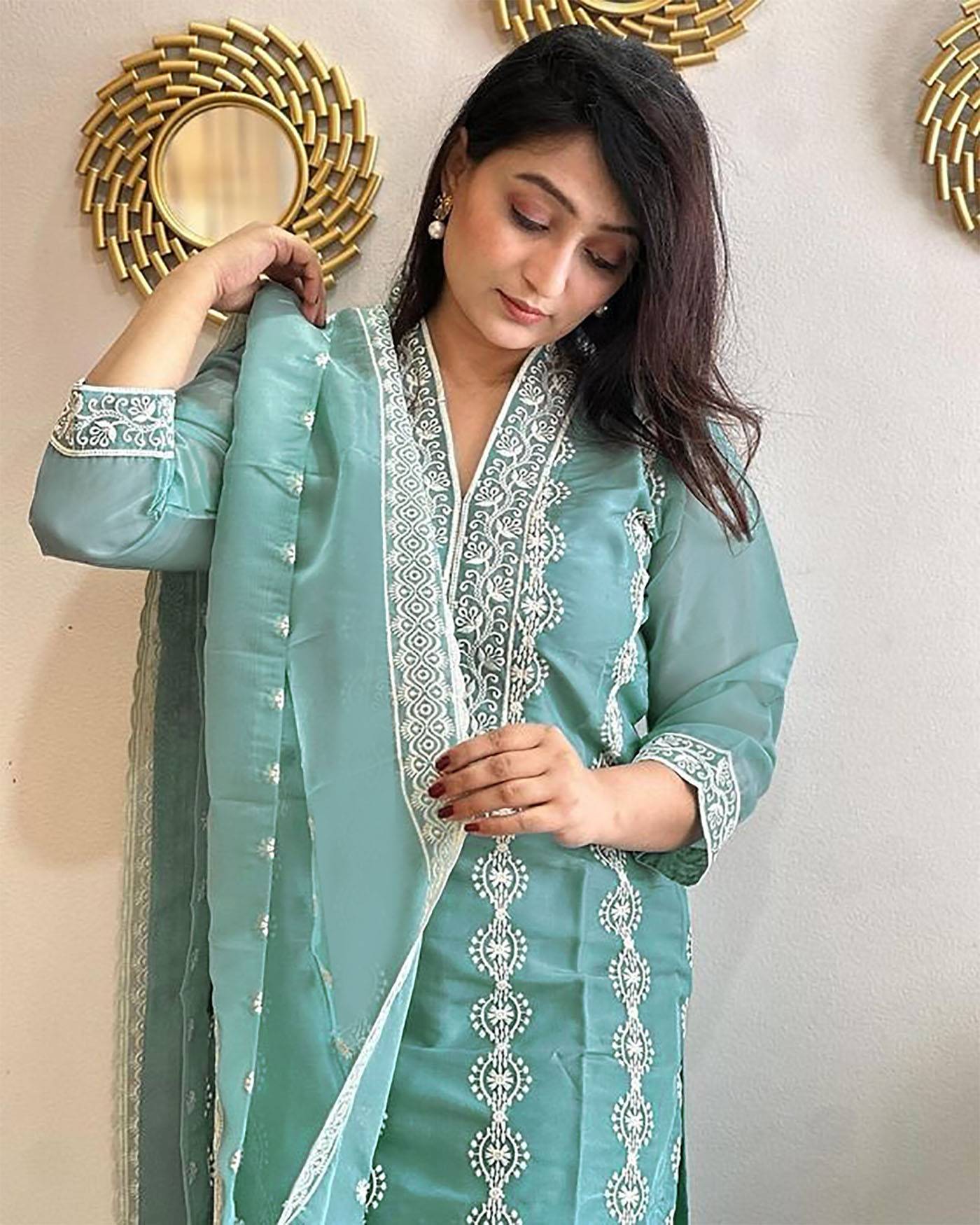 Women Silk Kurta Pant Dupatta Set