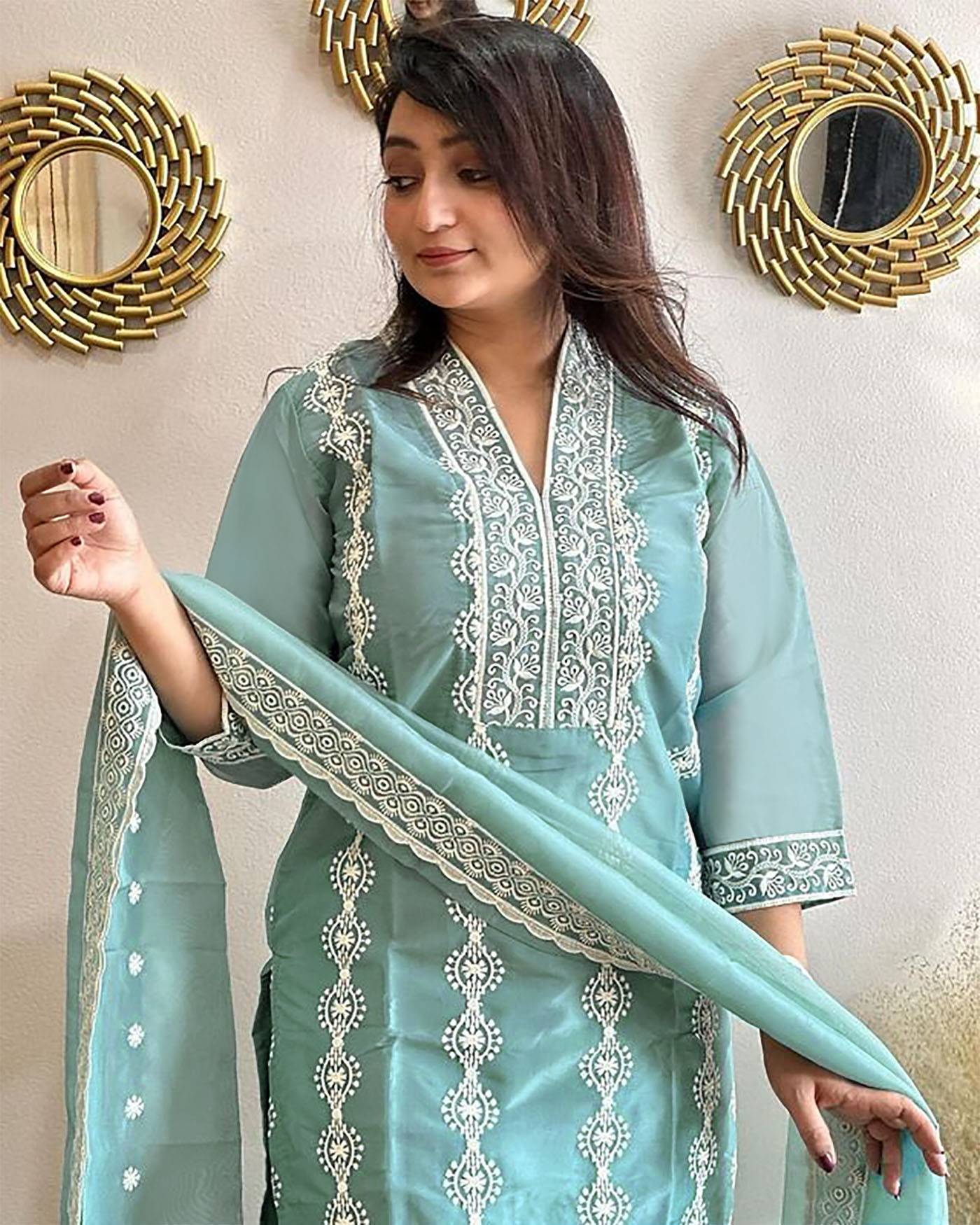 Women Silk Kurta Pant Dupatta Set