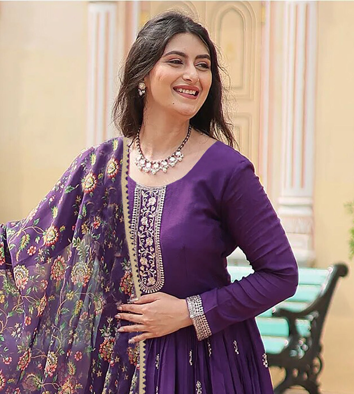Embroidered Georgette Stitched Anarkali Gown