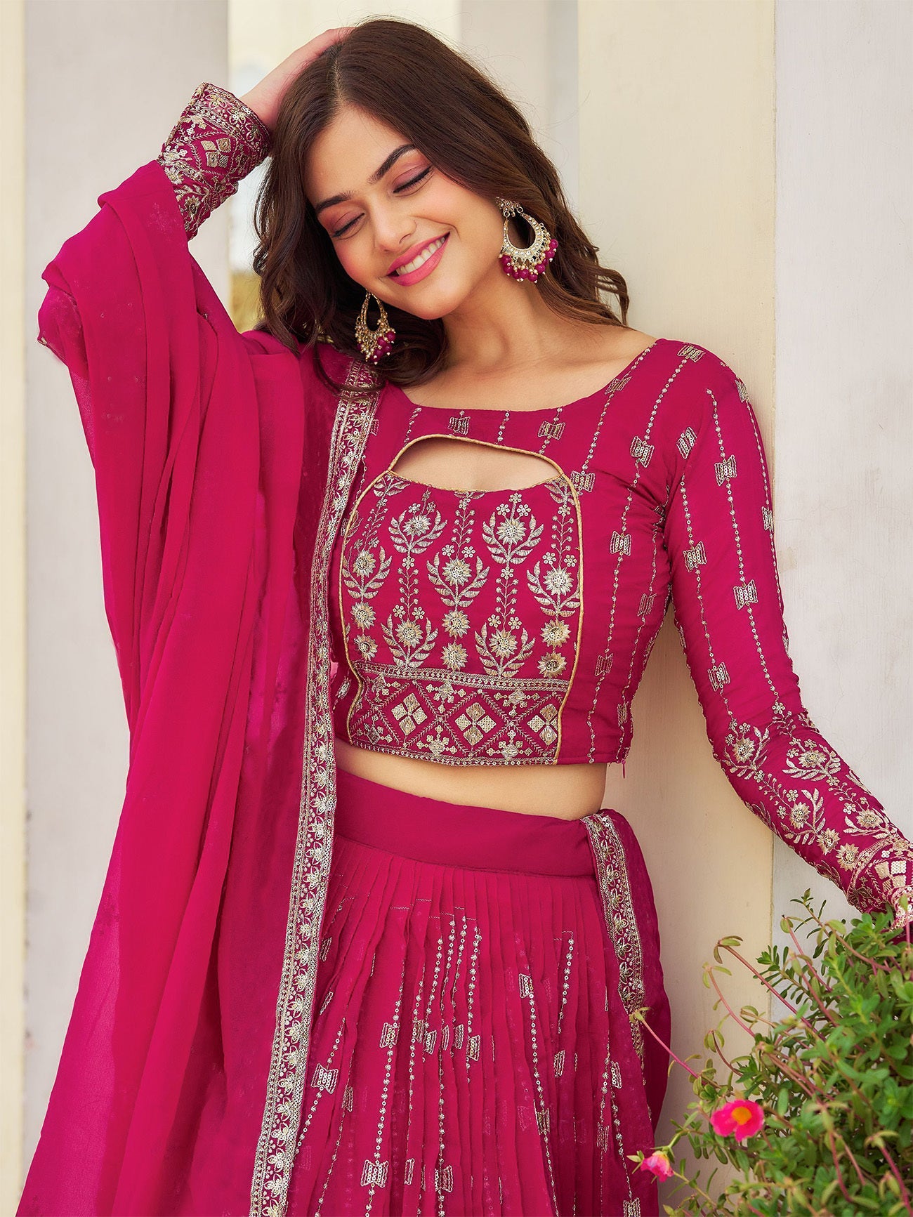 Embellished Semi Stitched Lehenga Choli (Pink)