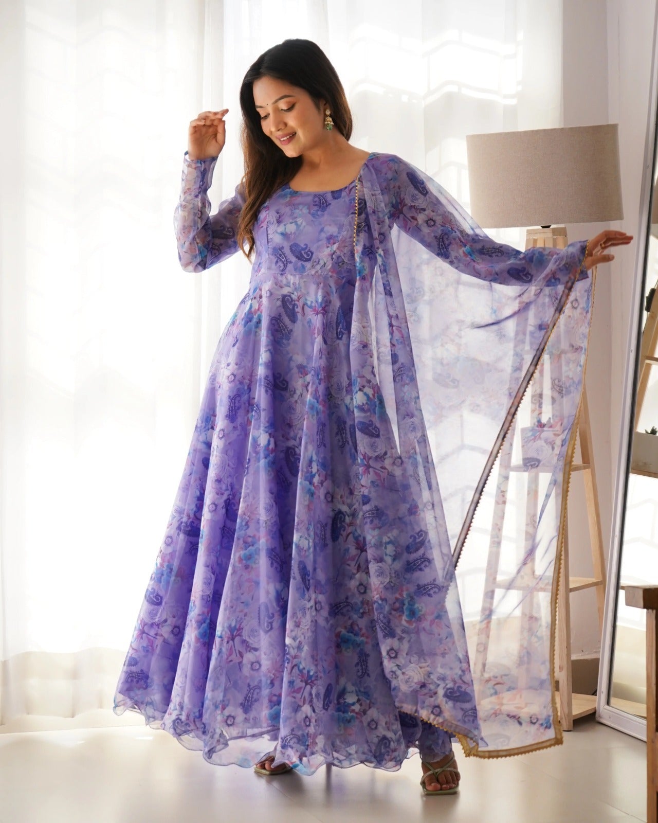 Printed Georgette Stitched Anarkali Gown With Dupatta