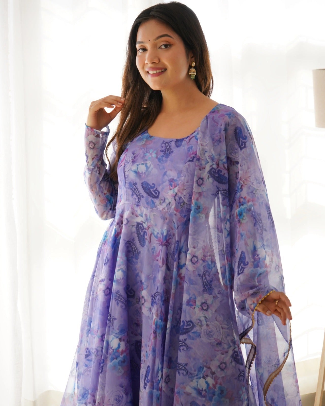 Printed Georgette Stitched Anarkali Gown With Dupatta