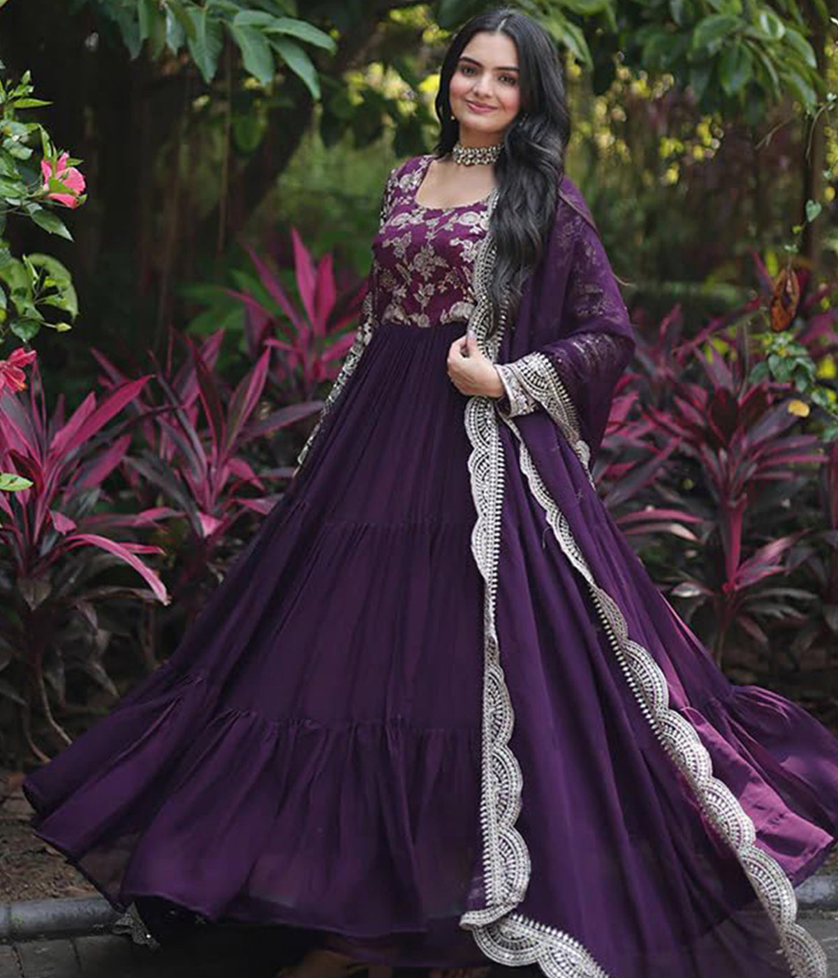 Woven Embroidered Georgette Art Silk Stitched Anarkali Gown