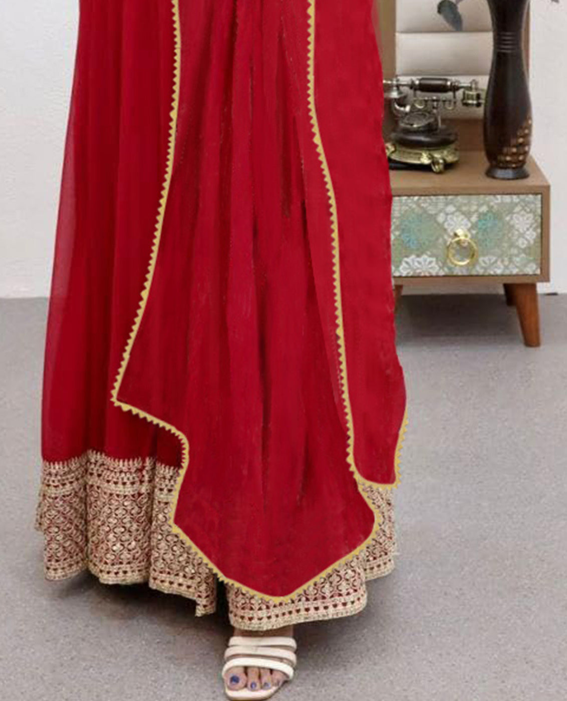 Embroidered Georgette Stitched Anarkali Gown With Dupatta