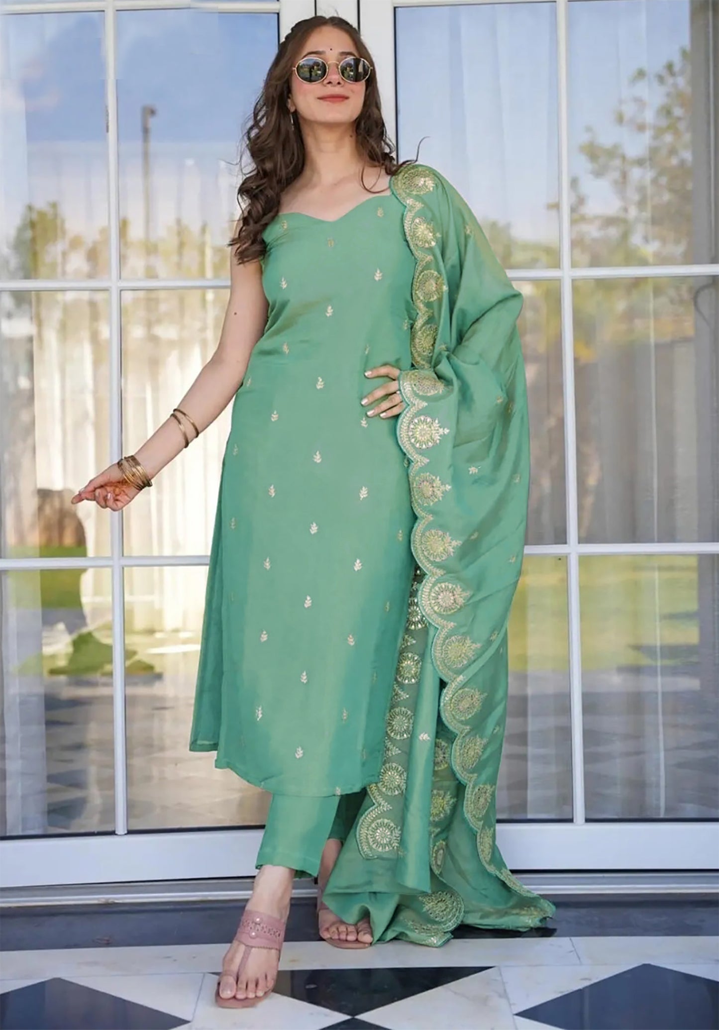 Women Art Silk Kurta Pant Dupatta Set