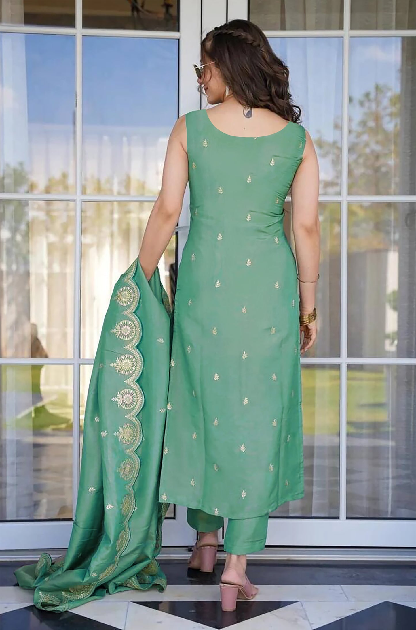 Women Art Silk Kurta Pant Dupatta Set