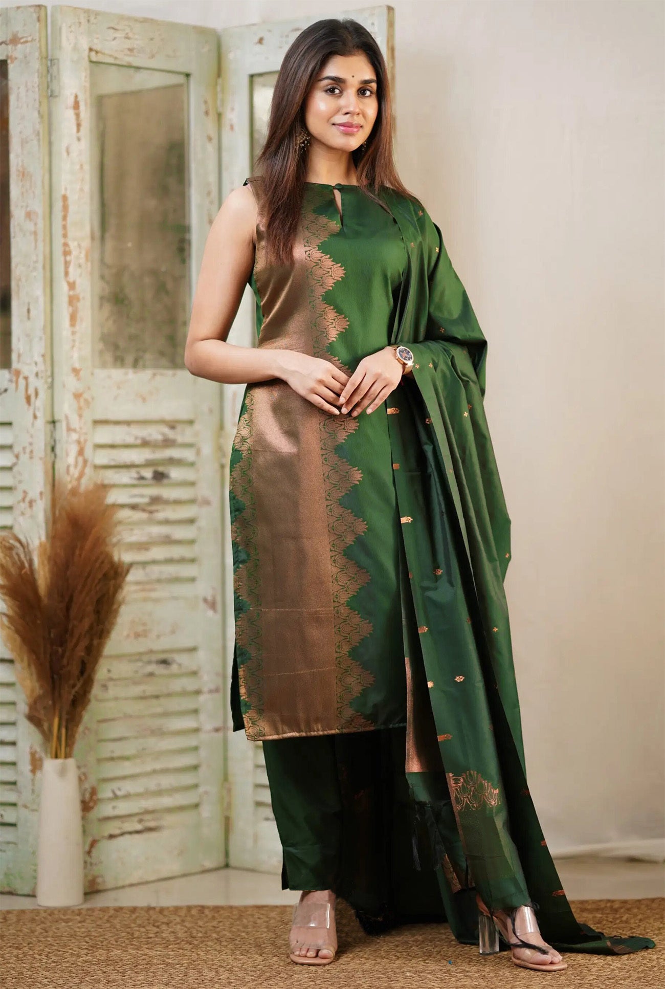 Women Silk Kurta Pant Dupatta Set