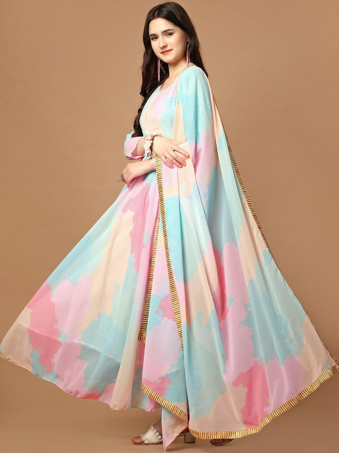 Printed Georgette Stitched Anarkali Gown With Dupatta