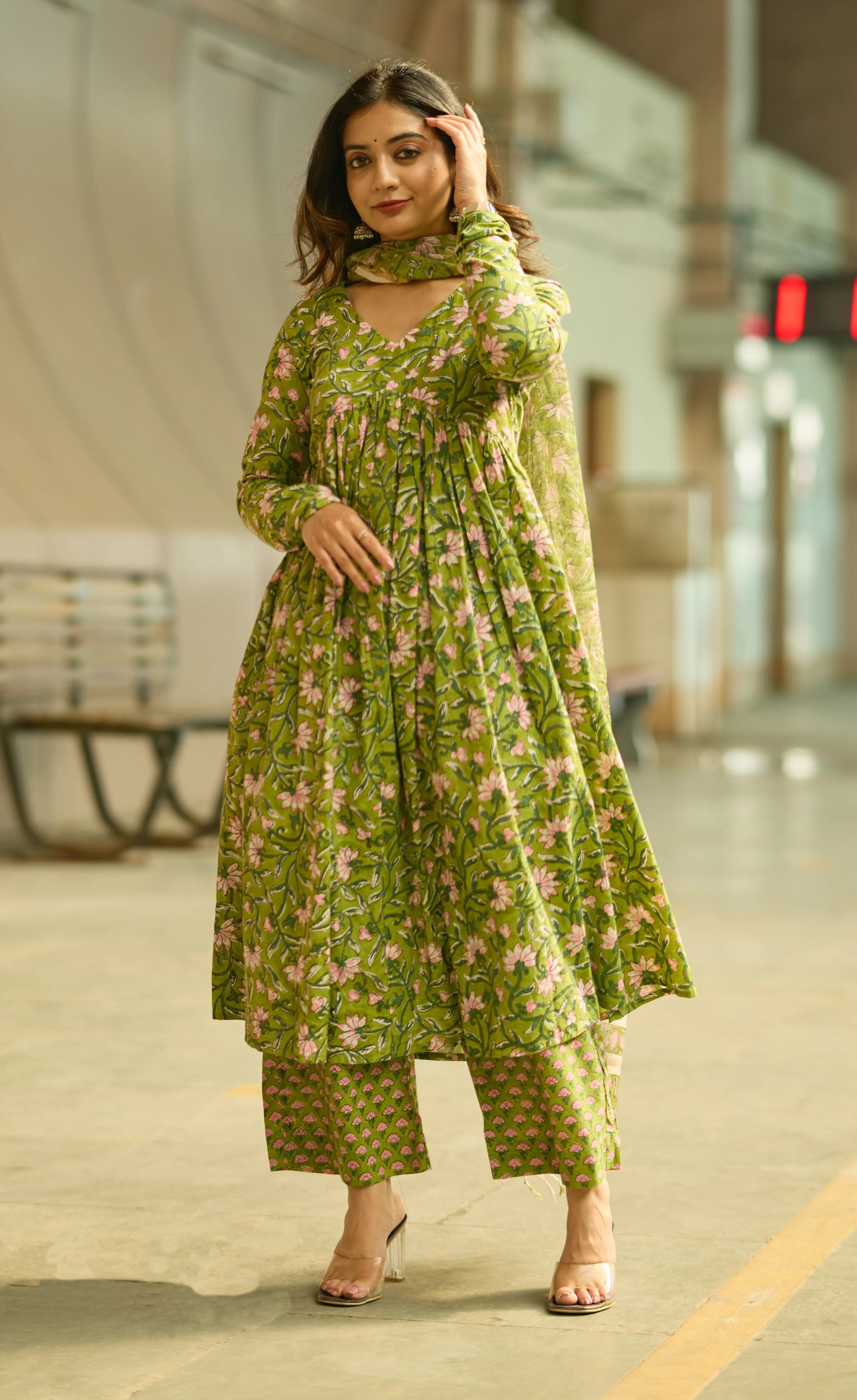 Anarkali Printed Kurta And Pant Set With Dupatta
