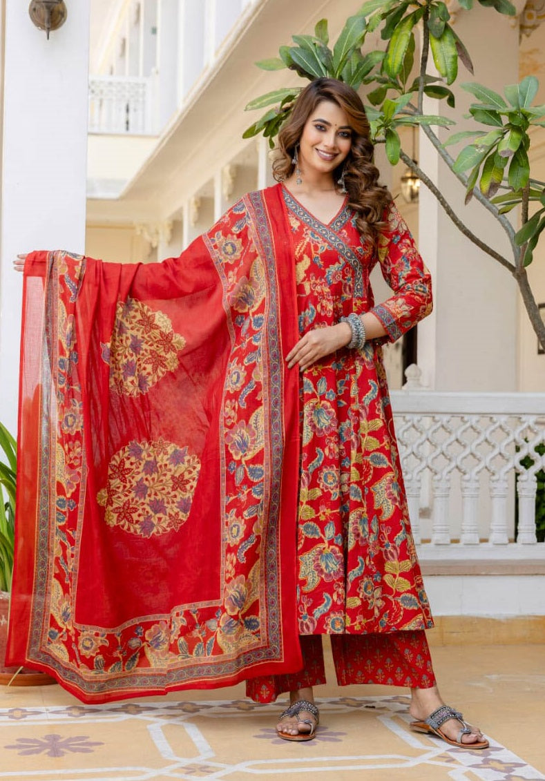 Anarkali Printed Kurta and Pant Set with Dupatta