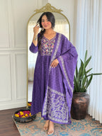 Anarkali Embroider Silk Kurta and Pant Set with Dupatta