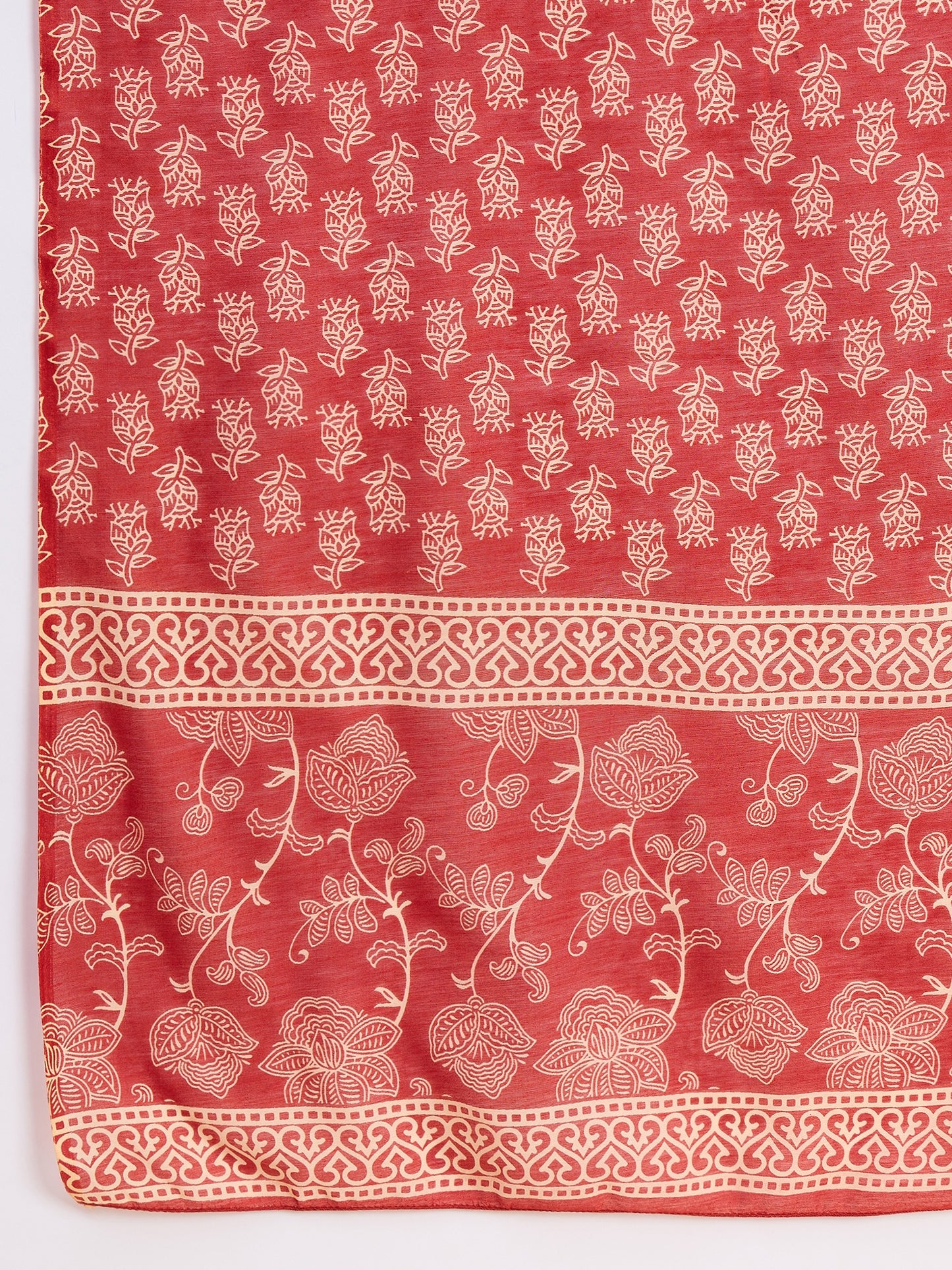 Women Viscose Red Anarkali Kurta And Pant Set With Dupatta
