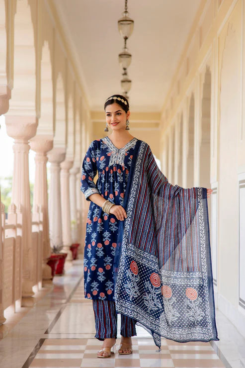 Embroidered Kurta and Pant Set With Dupatta