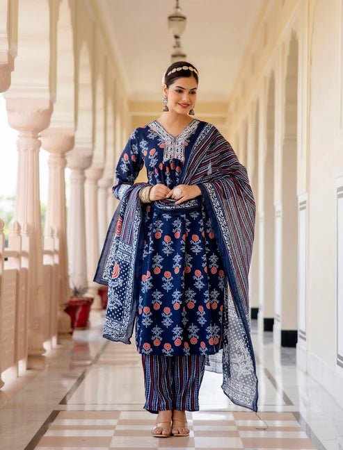 Embroidered Kurta and Pant Set With Dupatta