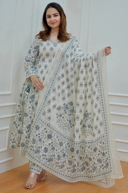 Printed Straight Kurta and Pant set with Dupatta