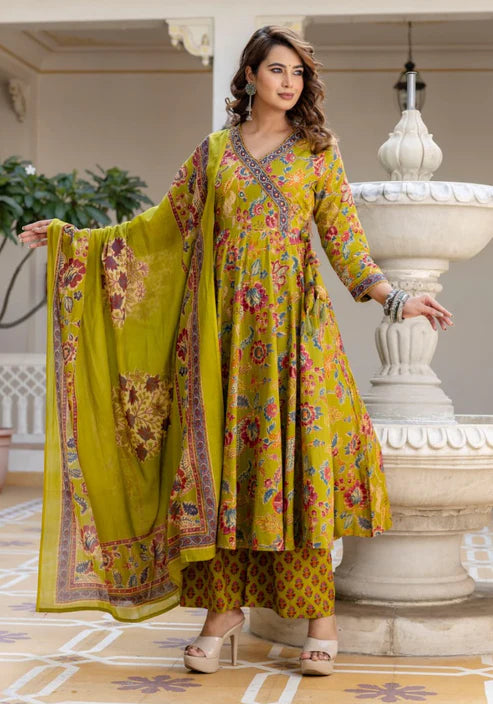 Anarkali Yellow Kurta And Pant Set With Dupatta