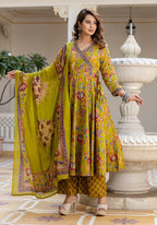 Anarkali Yellow Kurta And Pant Set With Dupatta