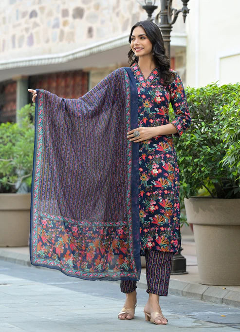 Embroidery Straight Kurta and Pant set with Dupatta