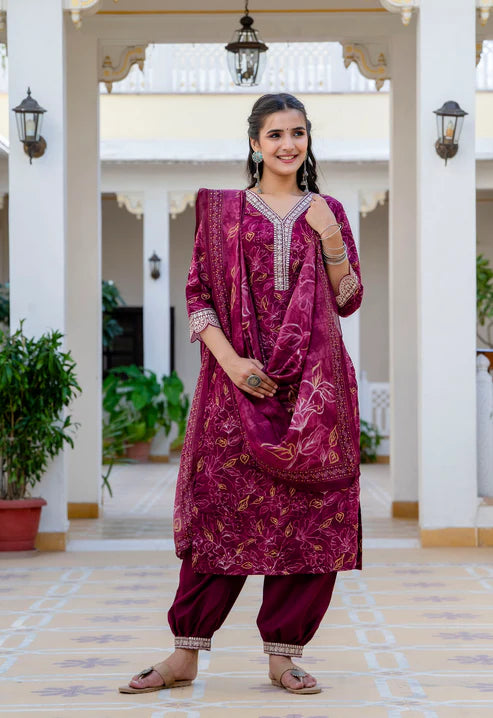 Printed Straight Kurta and Pant set with Dupatta