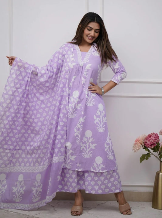 Women Viscose Printed Anarkali Kurta And Pant Set With Dupatta