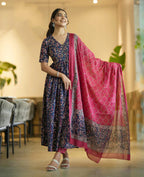 Women Floral Anarkali Printed Kurta and Pant Set With Dupatta