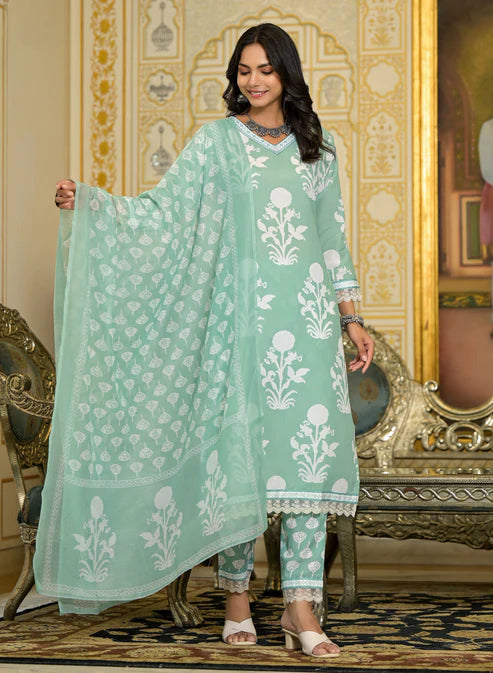 Embroidery Straight Kurta and Pant set with Dupatta