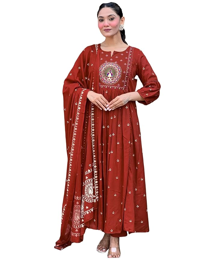 Anarkali Embroider Kurta and Pant Set with Dupatta
