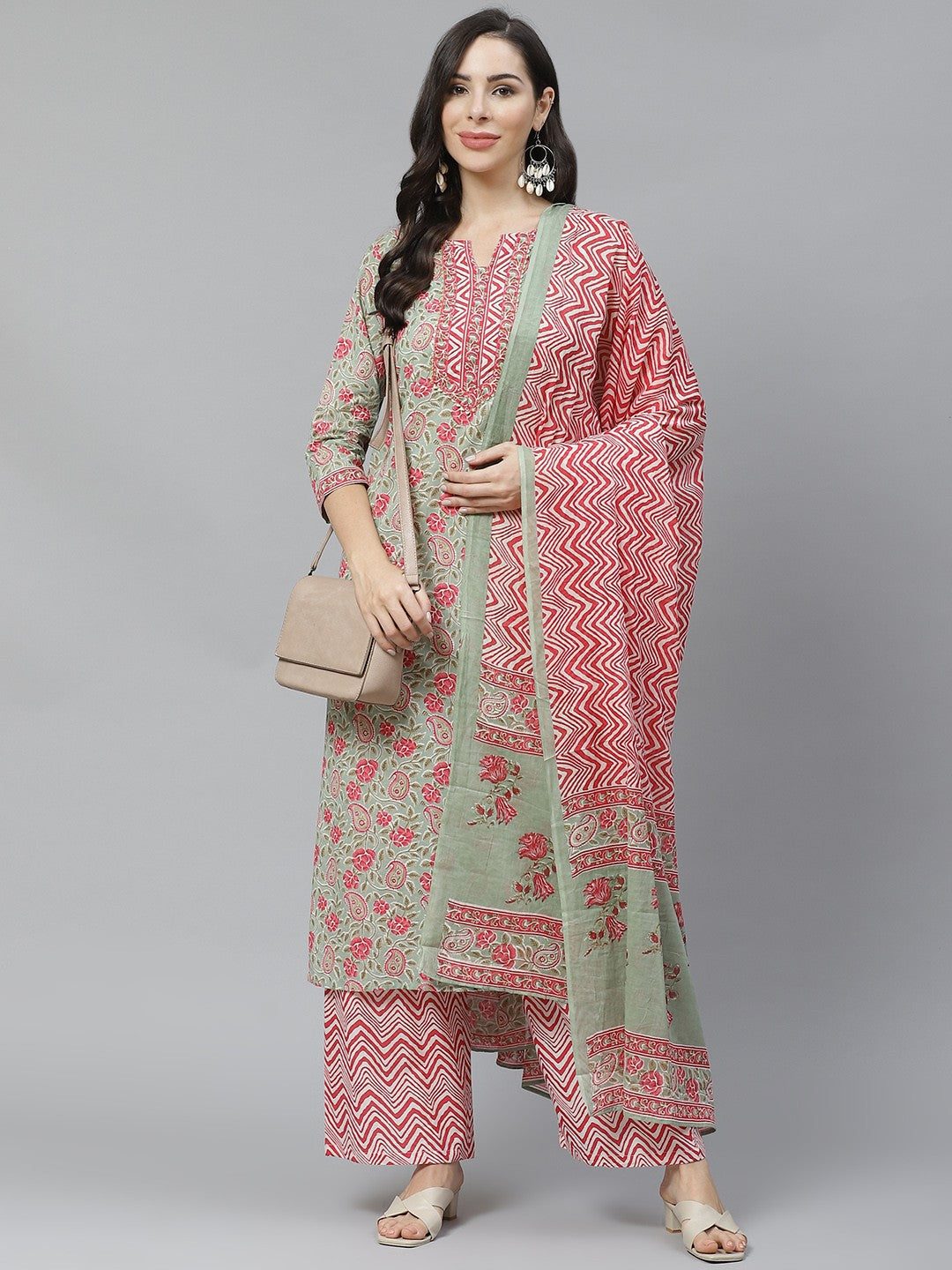 Women Viscose Printed A-Line Kurta And Pant Set With Dupatta