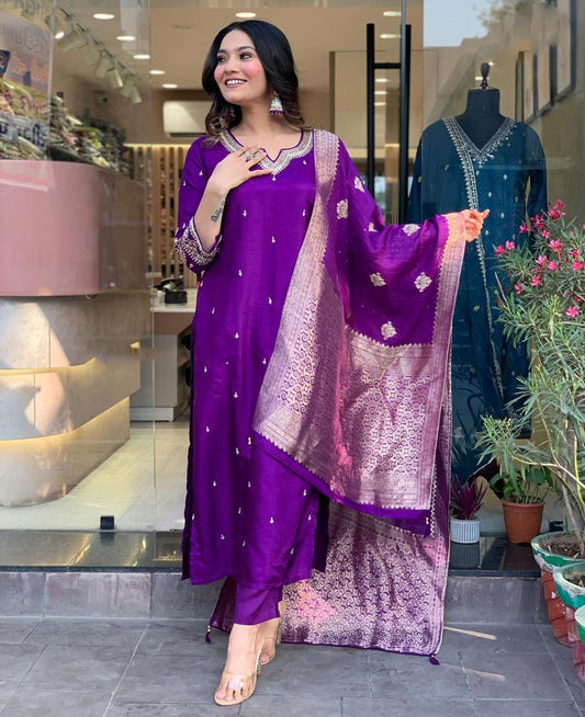 Women Silk Kurta Pant Dupatta Set