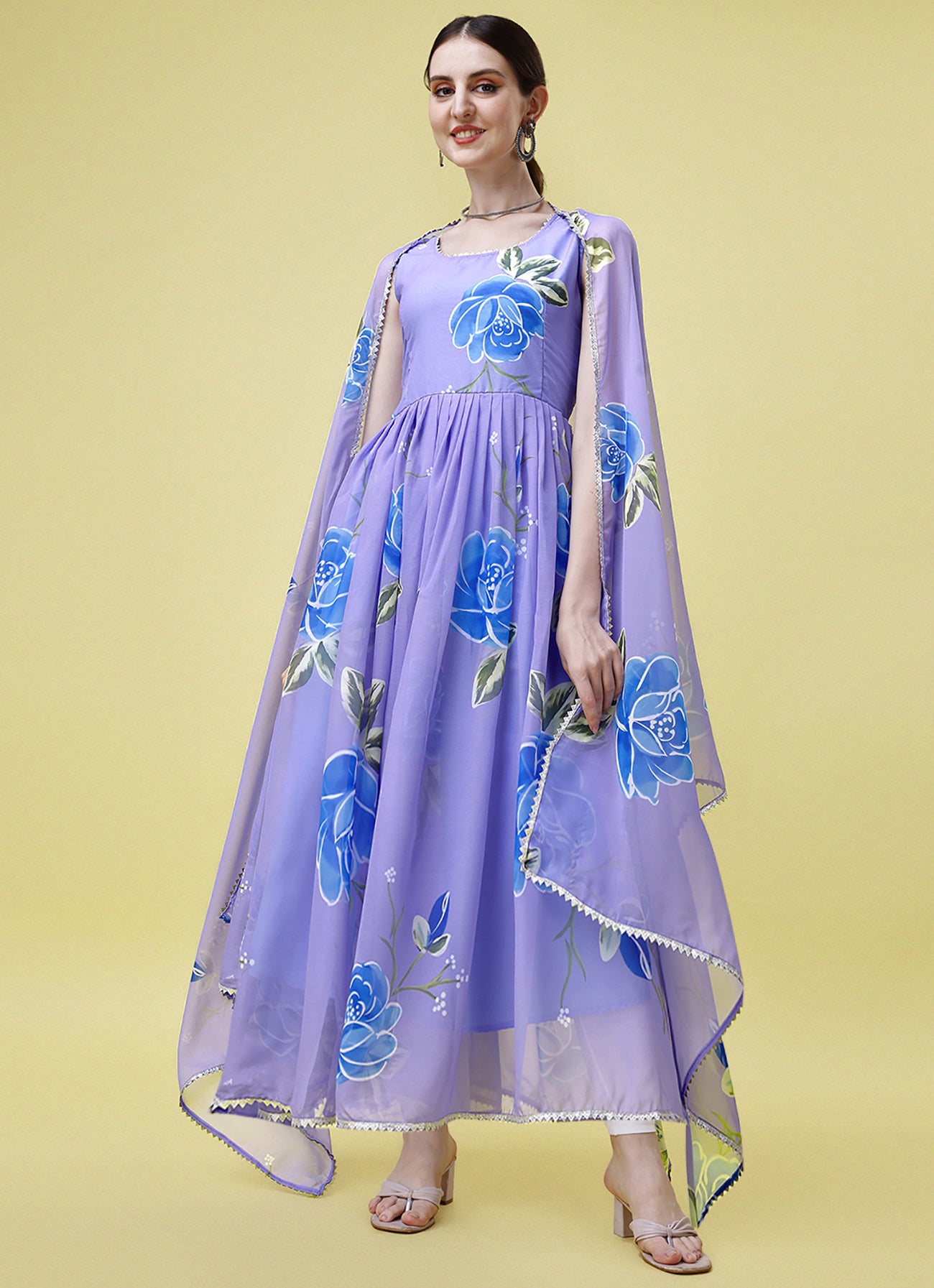 Printed Georgette Stitched Anarkali Gown With Dupatta