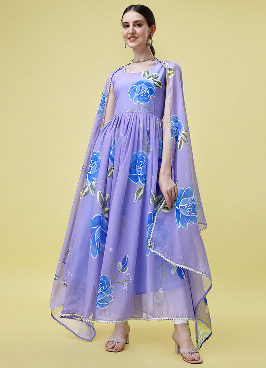 Printed Georgette Stitched Anarkali Gown With Dupatta