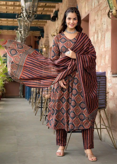 Embroidery Anarkali Kurta and Pant set with Dupatta