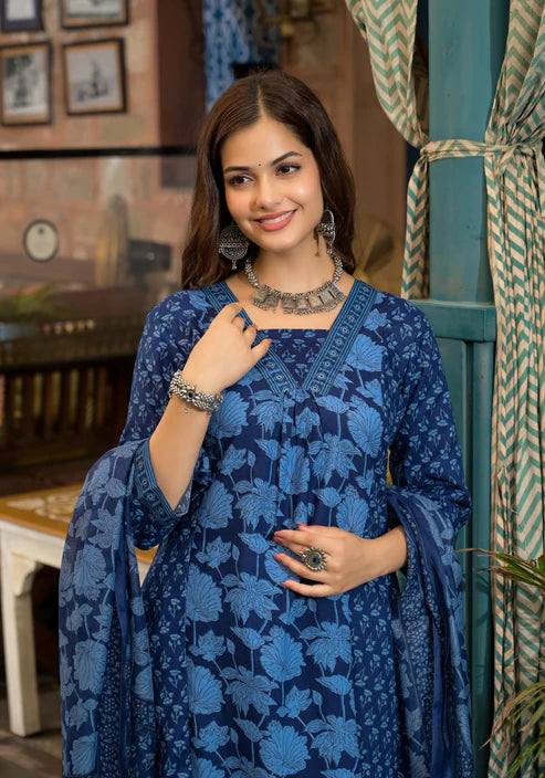 Embroidery Straight Kurta and Pant set with Dupatta