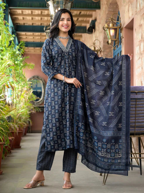 Embroidery Straight Kurta and Pant set with Dupatta