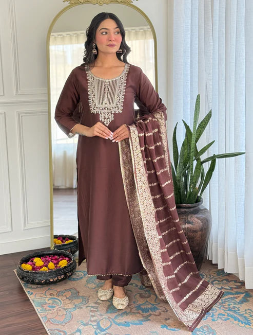 Embroidered Kurta Set for Women – Festive Wear with Dupatta